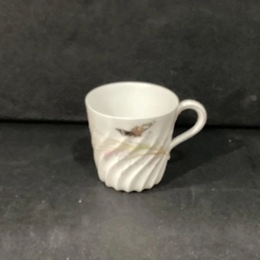 Haviland Limoges Meadow Visitors Demitasse Cup, Vtg Butterflies & Grasses Design